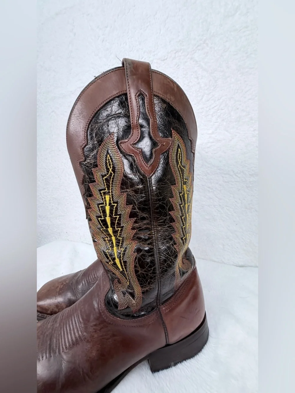 Rio Grande Cowboy Boots Brown Leather Western Roper Size 7.5 Western Cowboy
